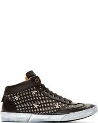 schwarze verzierte Leder niedrige Sneakers von Jimmy Choo