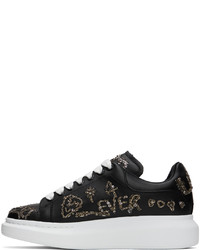 schwarze verzierte Leder niedrige Sneakers von Alexander McQueen