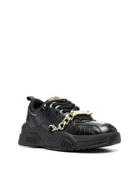 schwarze verzierte Leder niedrige Sneakers von VERSACE JEANS COUTURE