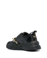 schwarze verzierte Leder niedrige Sneakers von VERSACE JEANS COUTURE