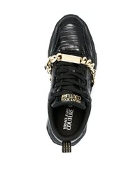 schwarze verzierte Leder niedrige Sneakers von VERSACE JEANS COUTURE