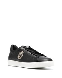 schwarze verzierte Leder niedrige Sneakers von Billionaire