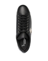 schwarze verzierte Leder niedrige Sneakers von Billionaire