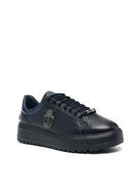 schwarze verzierte Leder niedrige Sneakers von Billionaire