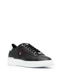 schwarze verzierte Leder niedrige Sneakers von Billionaire