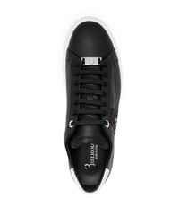 schwarze verzierte Leder niedrige Sneakers von Billionaire