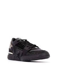 schwarze verzierte Leder niedrige Sneakers von Philipp Plein