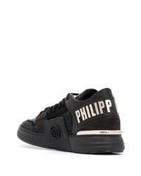 schwarze verzierte Leder niedrige Sneakers von Philipp Plein