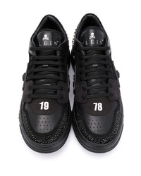 schwarze verzierte Leder niedrige Sneakers von Philipp Plein