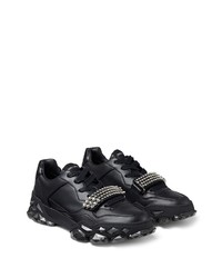 schwarze verzierte Leder niedrige Sneakers von Jimmy Choo