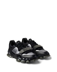 schwarze verzierte Leder niedrige Sneakers von Jimmy Choo