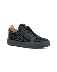 schwarze verzierte Leder niedrige Sneakers von Giuseppe Zanotti Design