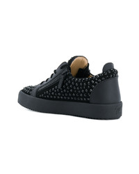 schwarze verzierte Leder niedrige Sneakers von Giuseppe Zanotti Design