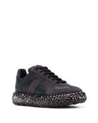 schwarze verzierte Leder niedrige Sneakers von Maison Margiela