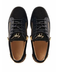 schwarze verzierte Leder niedrige Sneakers von Giuseppe Zanotti