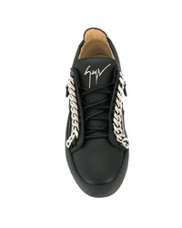 schwarze verzierte Leder niedrige Sneakers von Giuseppe Zanotti