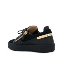 schwarze verzierte Leder niedrige Sneakers von Giuseppe Zanotti Design