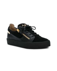 schwarze verzierte Leder niedrige Sneakers von Giuseppe Zanotti Design