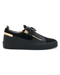 schwarze verzierte Leder niedrige Sneakers von Giuseppe Zanotti Design