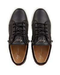 schwarze verzierte Leder niedrige Sneakers von Giuseppe Zanotti