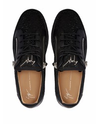 schwarze verzierte Leder niedrige Sneakers von Giuseppe Zanotti