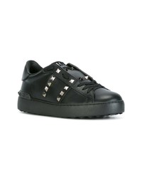 schwarze verzierte Leder niedrige Sneakers von Valentino