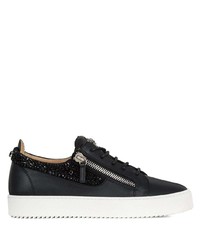 schwarze verzierte Leder niedrige Sneakers von Giuseppe Zanotti