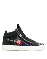 schwarze verzierte Leder niedrige Sneakers von Giuseppe Zanotti