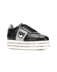 schwarze verzierte Leder niedrige Sneakers von Chiara Ferragni