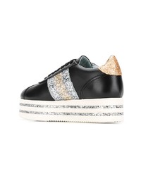 schwarze verzierte Leder niedrige Sneakers von Chiara Ferragni