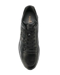 schwarze verzierte Leder niedrige Sneakers von Hogan
