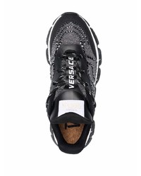 schwarze verzierte Leder niedrige Sneakers von Versace