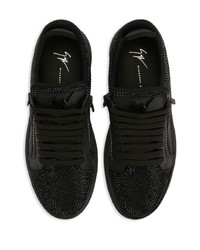 schwarze verzierte Leder niedrige Sneakers von Giuseppe Zanotti