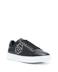 schwarze verzierte Leder niedrige Sneakers von Philipp Plein