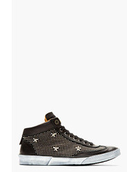 schwarze verzierte Leder niedrige Sneakers von Jimmy Choo