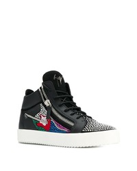 schwarze verzierte Leder niedrige Sneakers von Giuseppe Zanotti