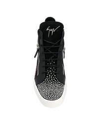 schwarze verzierte Leder niedrige Sneakers von Giuseppe Zanotti