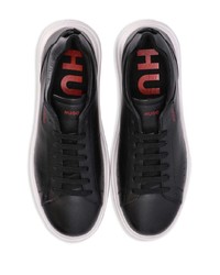 schwarze verzierte Leder niedrige Sneakers von Hugo