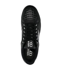 schwarze verzierte Leder niedrige Sneakers von VERSACE JEANS COUTURE