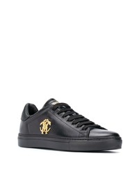 schwarze verzierte Leder niedrige Sneakers von Roberto Cavalli