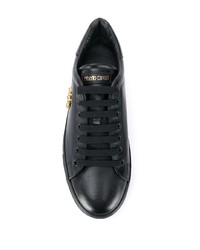 schwarze verzierte Leder niedrige Sneakers von Roberto Cavalli