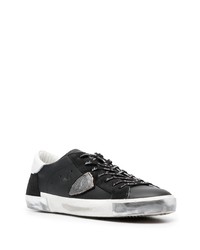 schwarze verzierte Leder niedrige Sneakers von Philippe Model Paris