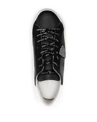 schwarze verzierte Leder niedrige Sneakers von Philippe Model Paris