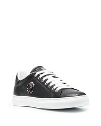 schwarze verzierte Leder niedrige Sneakers von Roberto Cavalli