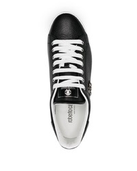 schwarze verzierte Leder niedrige Sneakers von Roberto Cavalli