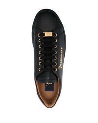 schwarze verzierte Leder niedrige Sneakers von Billionaire