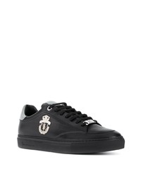 schwarze verzierte Leder niedrige Sneakers von Billionaire