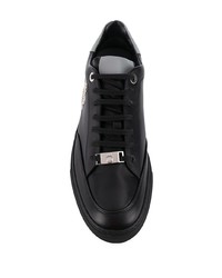 schwarze verzierte Leder niedrige Sneakers von Billionaire