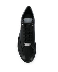 schwarze verzierte Leder niedrige Sneakers von Billionaire