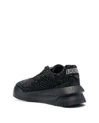 schwarze verzierte Leder niedrige Sneakers von Versace